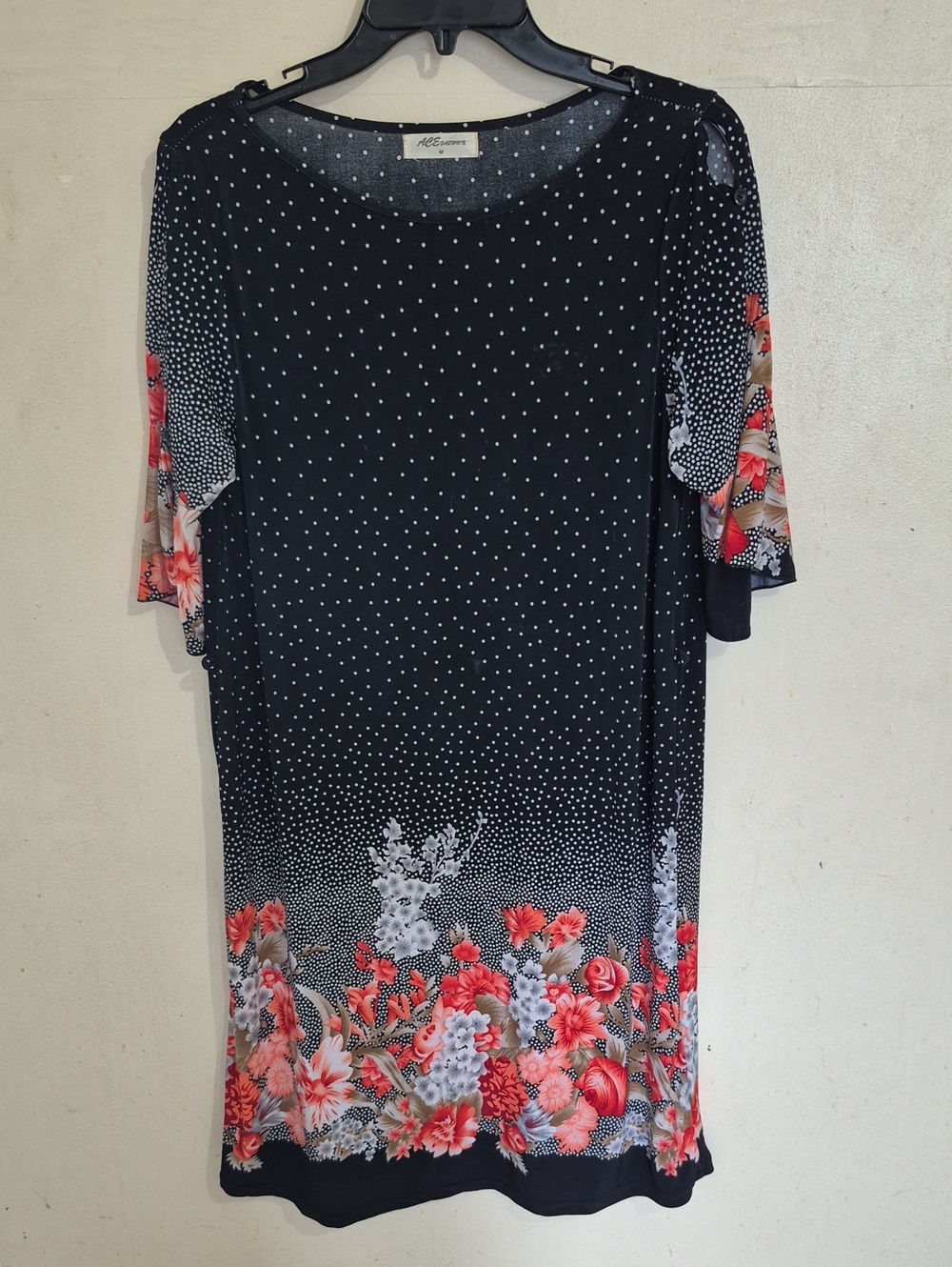 Avenue Black Polka Dot Tunic with Coral Floral Hem